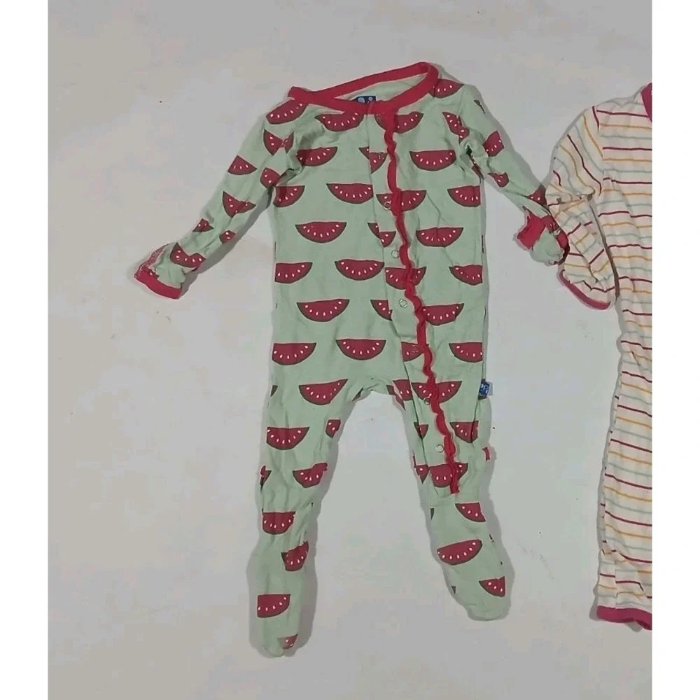 Lot of 3 KicKee Pants Sleepers Size 3-6 Months Bamboo Stripes Watermelon Snaps